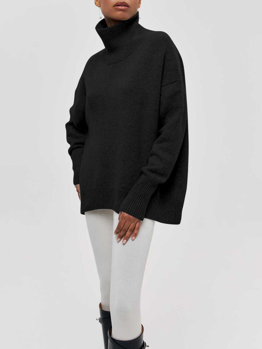 Turtleneck Jumper Oversized Knit Light Blue Women's – Casual, Office, Winter, Gift