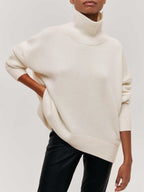 Turtleneck Jumper Oversized Knit Light Blue Women's – Casual, Office, Winter, Gift