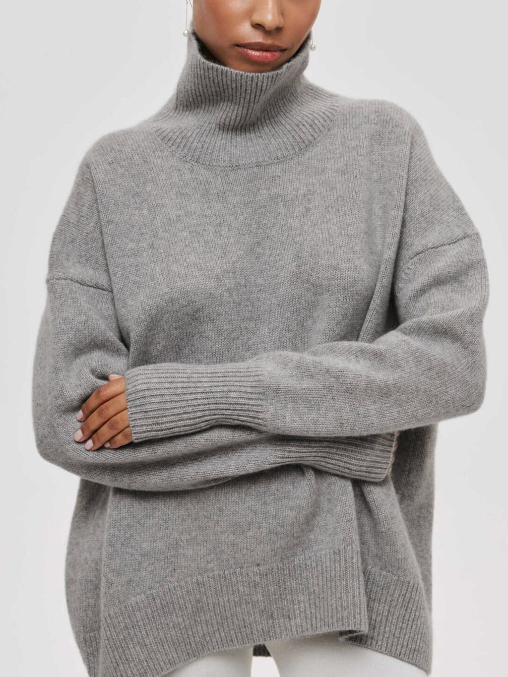 Turtleneck Jumper Oversized Knit Light Blue Women's – Casual, Office, Winter, Gift