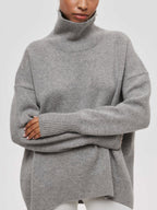 Turtleneck Jumper Oversized Knit Light Blue Women's – Casual, Office, Winter, Gift
