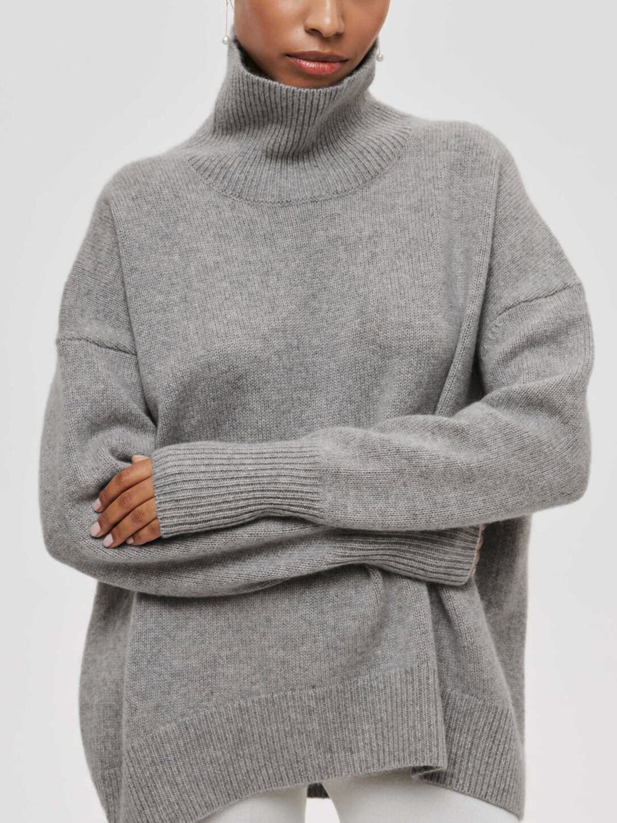 Turtleneck Jumper Oversized Knit Light Blue Women's – Casual, Office, Winter, Gift
