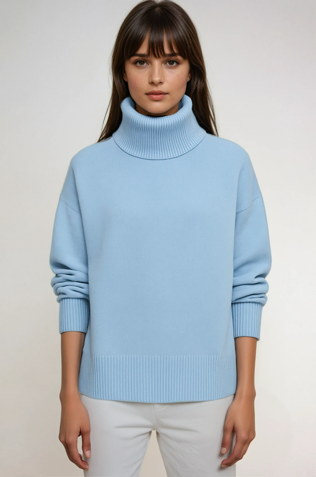 Turtleneck Jumper Oversized Knit Light Blue Women's – Casual, Office, Winter, Gift