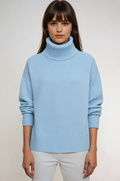 Turtleneck Jumper Oversized Knit Light Blue Women's – Casual, Office, Winter, Gift