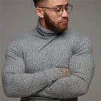 Turtleneck Jumper Ribbed Knit Men's Slim Fit Roll Neck Beige – Casual, Office, Holiday, Gift