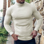 Turtleneck Jumper Ribbed Knit Men's Slim Fit Roll Neck Beige – Casual, Office, Holiday, Gift