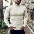 Turtleneck Jumper Ribbed Knit Men's Slim Fit Roll Neck Beige – Casual, Office, Holiday, Gift