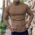 Turtleneck Jumper Ribbed Knit Men's Slim Fit Roll Neck Beige – Casual, Office, Holiday, Gift