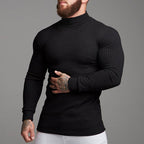 Turtleneck Jumper Ribbed Knit Men's Slim Fit Roll Neck Beige – Casual, Office, Holiday, Gift