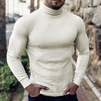 Turtleneck Jumper Ribbed Knit Men's Slim Fit Roll Neck Beige – Casual, Office, Holiday, Gift