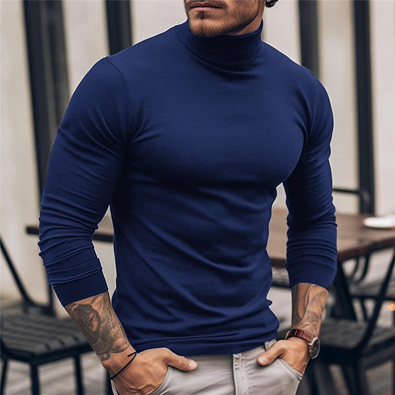Turtleneck Jumper Slim Fit Black Long-Sleeve Men's – Casual, Office, Layering, Holiday Gift