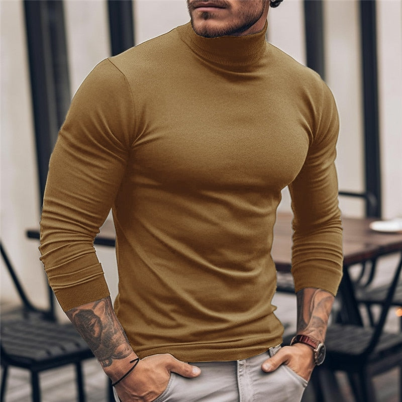 Turtleneck Jumper Slim Fit Black Long-Sleeve Men's – Casual, Office, Layering, Holiday Gift