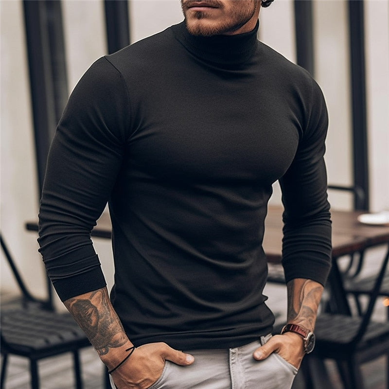Turtleneck Jumper Slim Fit Black Long-Sleeve Men's – Casual, Office, Layering, Holiday Gift