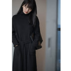 Turtleneck Knit Maxi Dress Women's Cream Long Sleeve Loose Sweater Dress with Pockets – Casual, Office