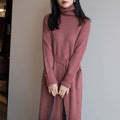 Turtleneck Knit Maxi Dress Women's Cream Long Sleeve Loose Sweater Dress with Pockets – Casual, Office