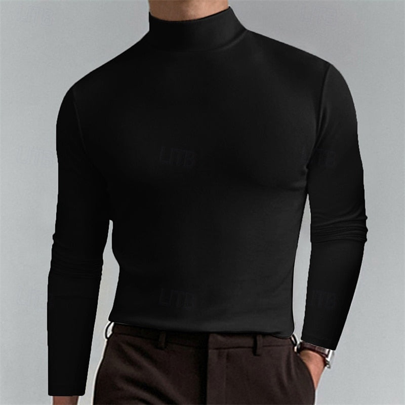 Turtleneck Mock-Neck Top Long Sleeve Men's Brown Slim Fit – Casual, Office, Layering, Gift