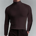 Turtleneck Mock-Neck Top Long Sleeve Men's Brown Slim Fit – Casual, Office, Layering, Gift
