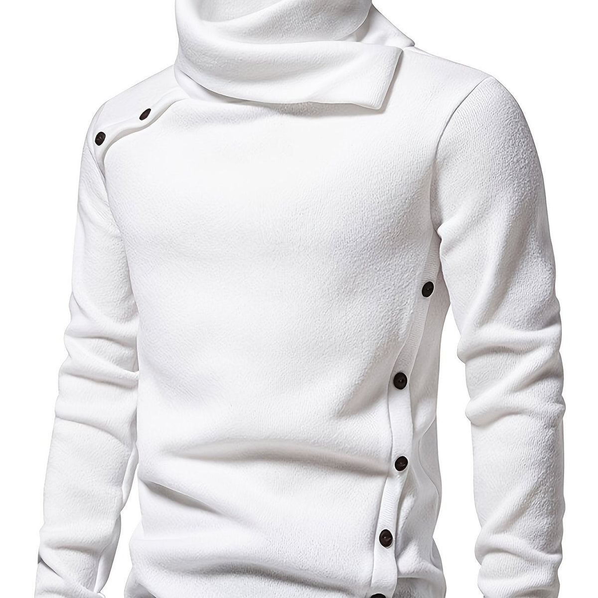 Turtleneck Sweater Grey Button-Up Men's Long Sleeve Knit – Casual, Office, Holiday