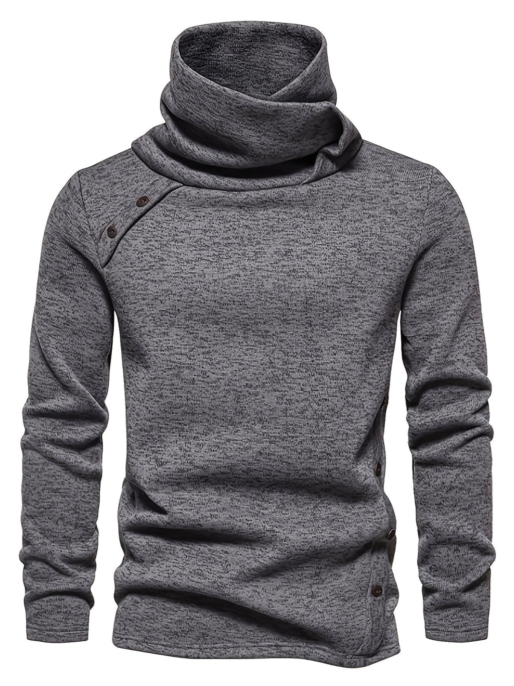 Turtleneck Sweater Grey Button-Up Men's Long Sleeve Knit – Casual, Office, Holiday