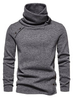 Turtleneck Sweater Grey Button-Up Men's Long Sleeve Knit – Casual, Office, Holiday