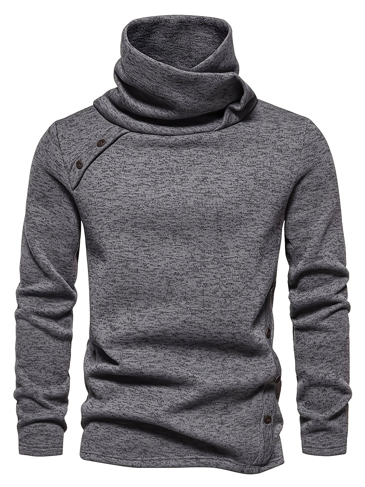 Turtleneck Sweater Grey Button-Up Men's Long Sleeve Knit – Casual, Office, Holiday