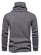 Turtleneck Sweater Grey Button-Up Men's Long Sleeve Knit – Casual, Office, Holiday