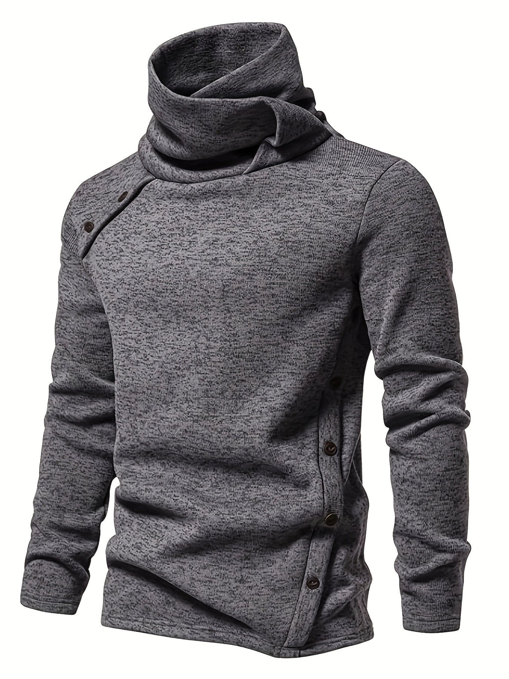 Turtleneck Sweater Grey Button-Up Men's Long Sleeve Knit – Casual, Office, Holiday