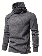 Turtleneck Sweater Grey Button-Up Men's Long Sleeve Knit – Casual, Office, Holiday