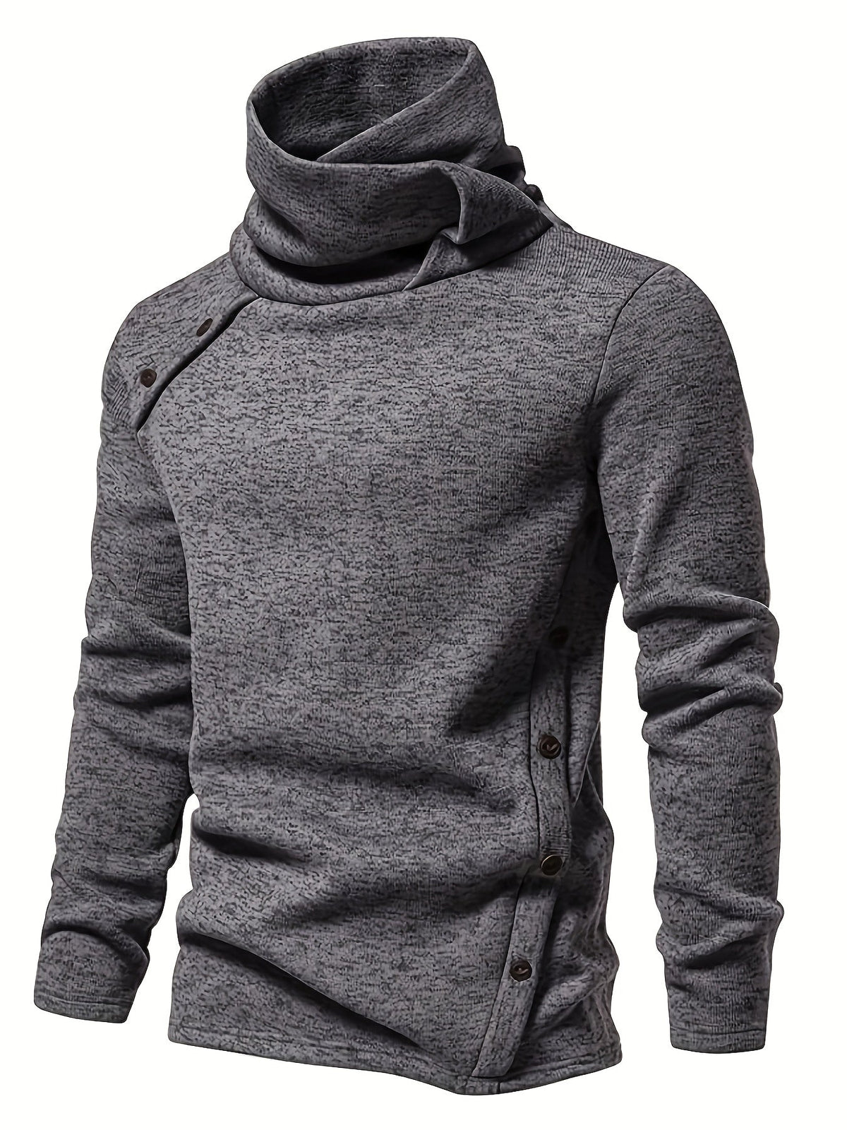 Turtleneck Sweater Grey Button-Up Men's Long Sleeve Knit – Casual, Office, Holiday