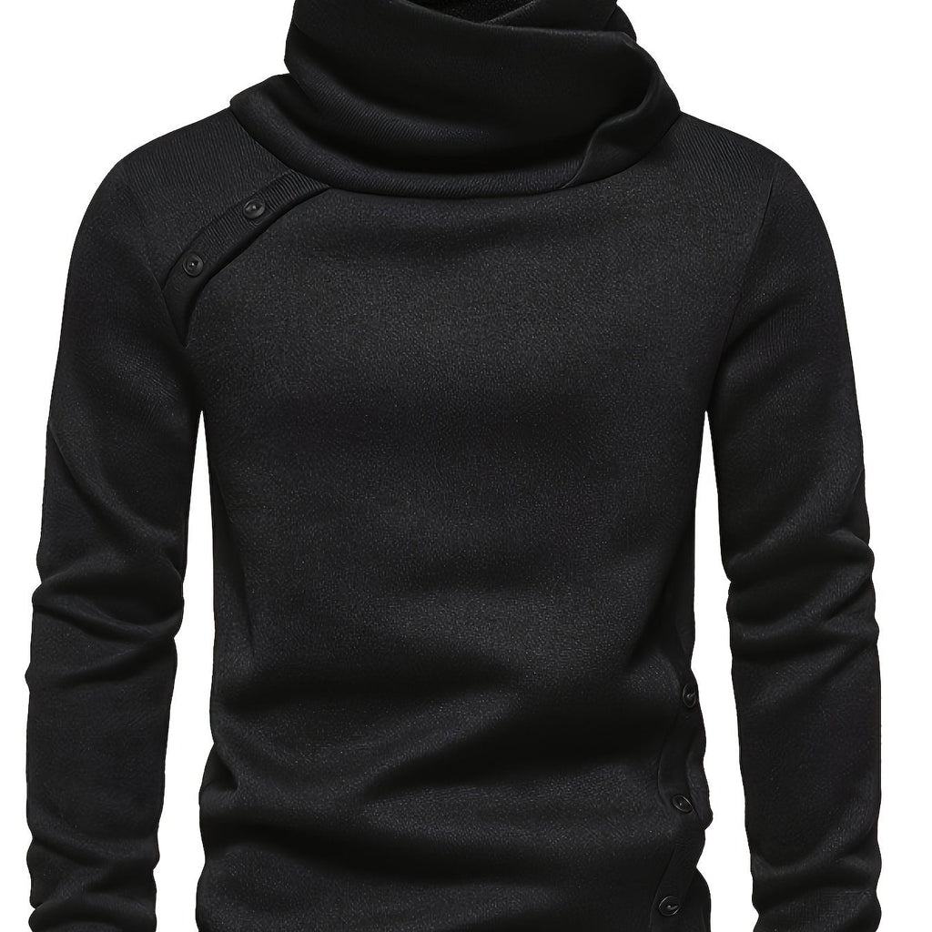 Turtleneck Sweater Grey Button-Up Men's Long Sleeve Knit – Casual, Office, Holiday