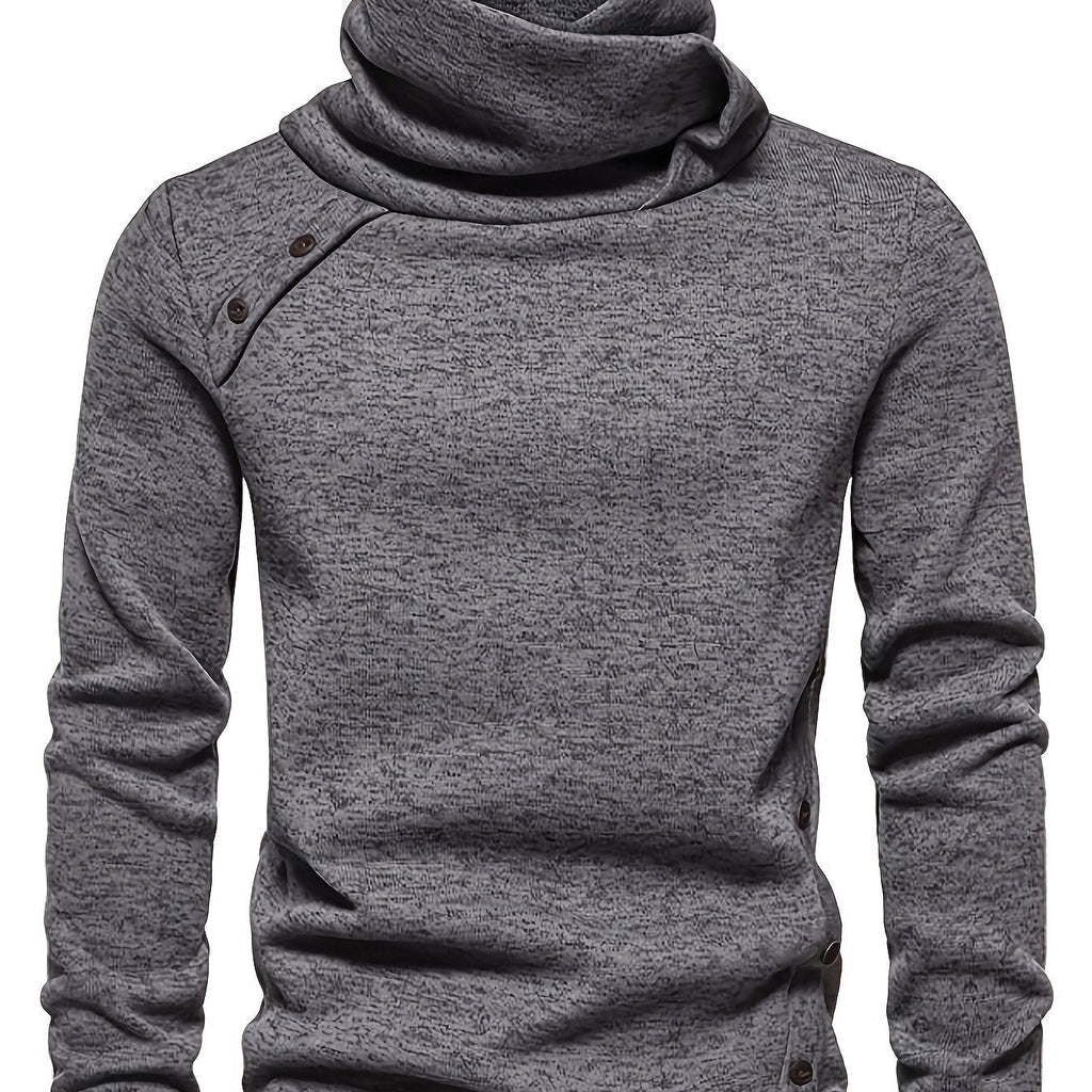 Turtleneck Sweater Grey Button-Up Men's Long Sleeve Knit – Casual, Office, Holiday