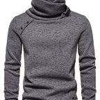 Turtleneck Sweater Grey Button-Up Men's Long Sleeve Knit – Casual, Office, Holiday