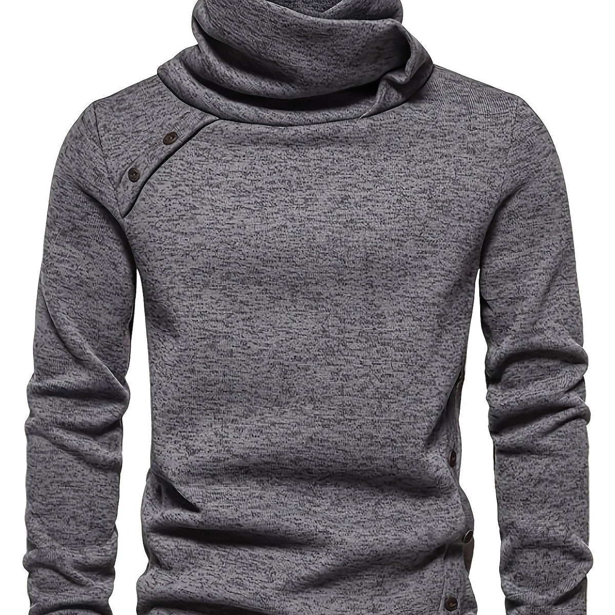 Turtleneck Sweater Grey Button-Up Men's Long Sleeve Knit – Casual, Office, Holiday