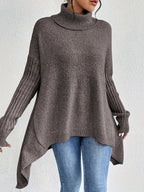 Turtleneck Sweater Grey Women's Oversized Knit High-Low Hem – Casual, Office, Holiday, Gift