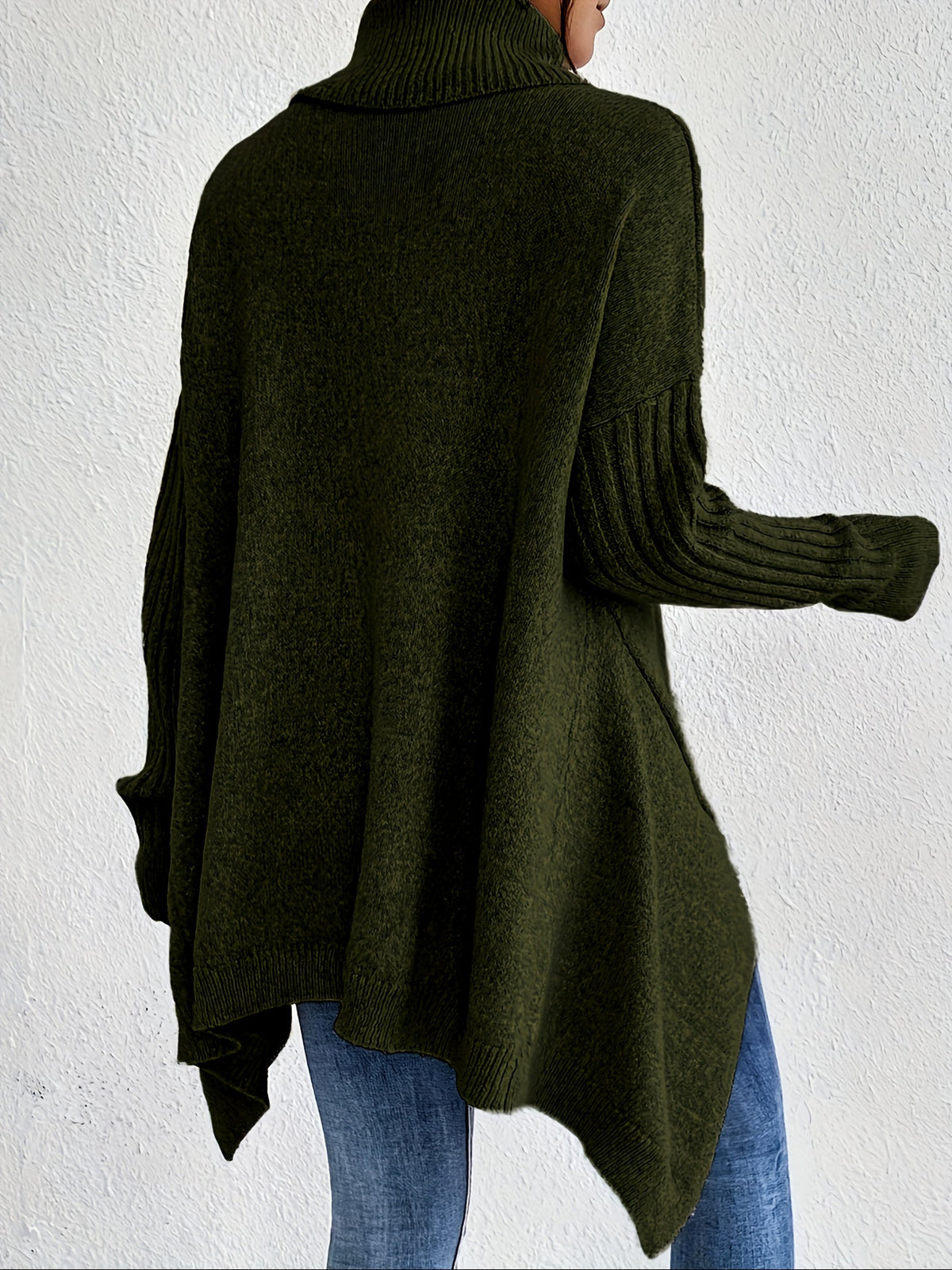 Turtleneck Sweater Grey Women's Oversized Knit High-Low Hem – Casual, Office, Holiday, Gift