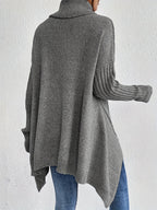 Turtleneck Sweater Grey Women's Oversized Knit High-Low Hem – Casual, Office, Holiday, Gift