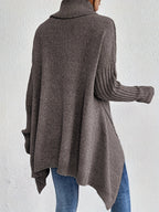 Turtleneck Sweater Grey Women's Oversized Knit High-Low Hem – Casual, Office, Holiday, Gift