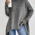 Turtleneck Sweater Grey Women's Oversized Knit High-Low Hem – Casual, Office, Holiday, Gift