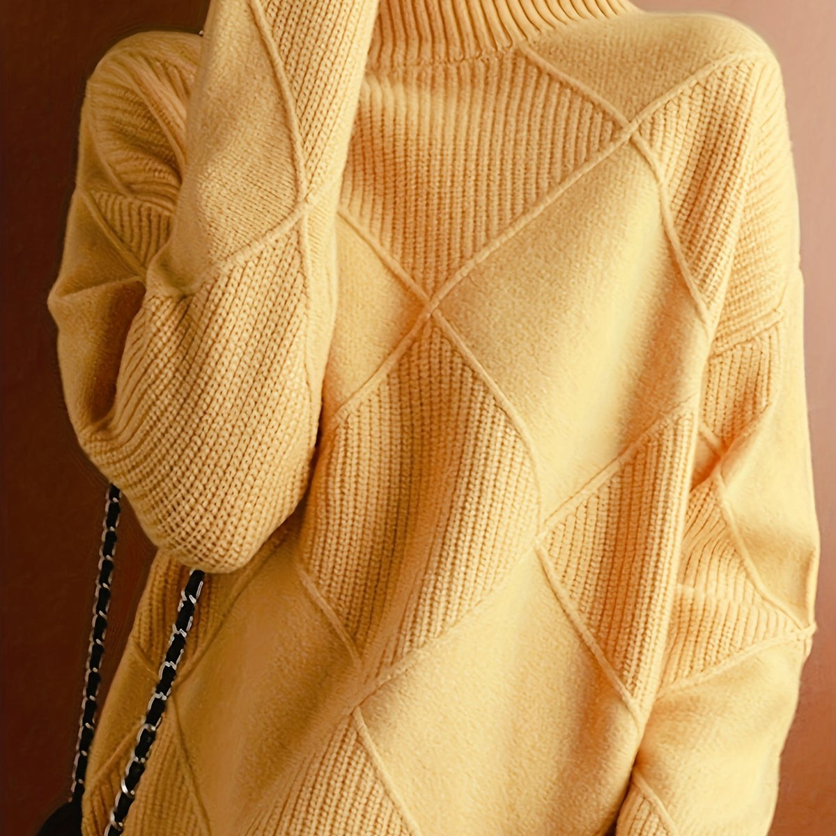 Turtleneck Sweater Knitted Argyle Texture Women's Green – Casual, Office, Holiday, Gift
