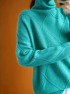 Turtleneck Sweater Knitted Argyle Texture Women's Green – Casual, Office, Holiday, Gift