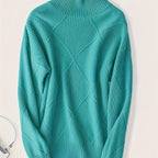 Turtleneck Sweater Knitted Argyle Texture Women's Green – Casual, Office, Holiday, Gift