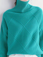 Turtleneck Sweater Knitted Argyle Texture Women's Green – Casual, Office, Holiday, Gift