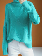 Turtleneck Sweater Knitted Argyle Texture Women's Green – Casual, Office, Holiday, Gift