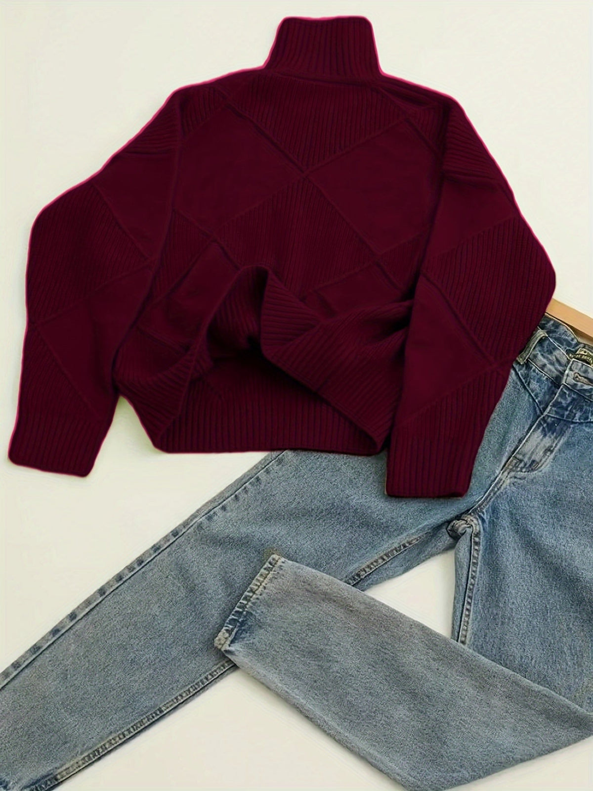 Turtleneck Sweater Knitted Argyle Texture Women's Green – Casual, Office, Holiday, Gift
