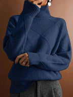 Turtleneck Sweater Knitted Argyle Texture Women's Green – Casual, Office, Holiday, Gift