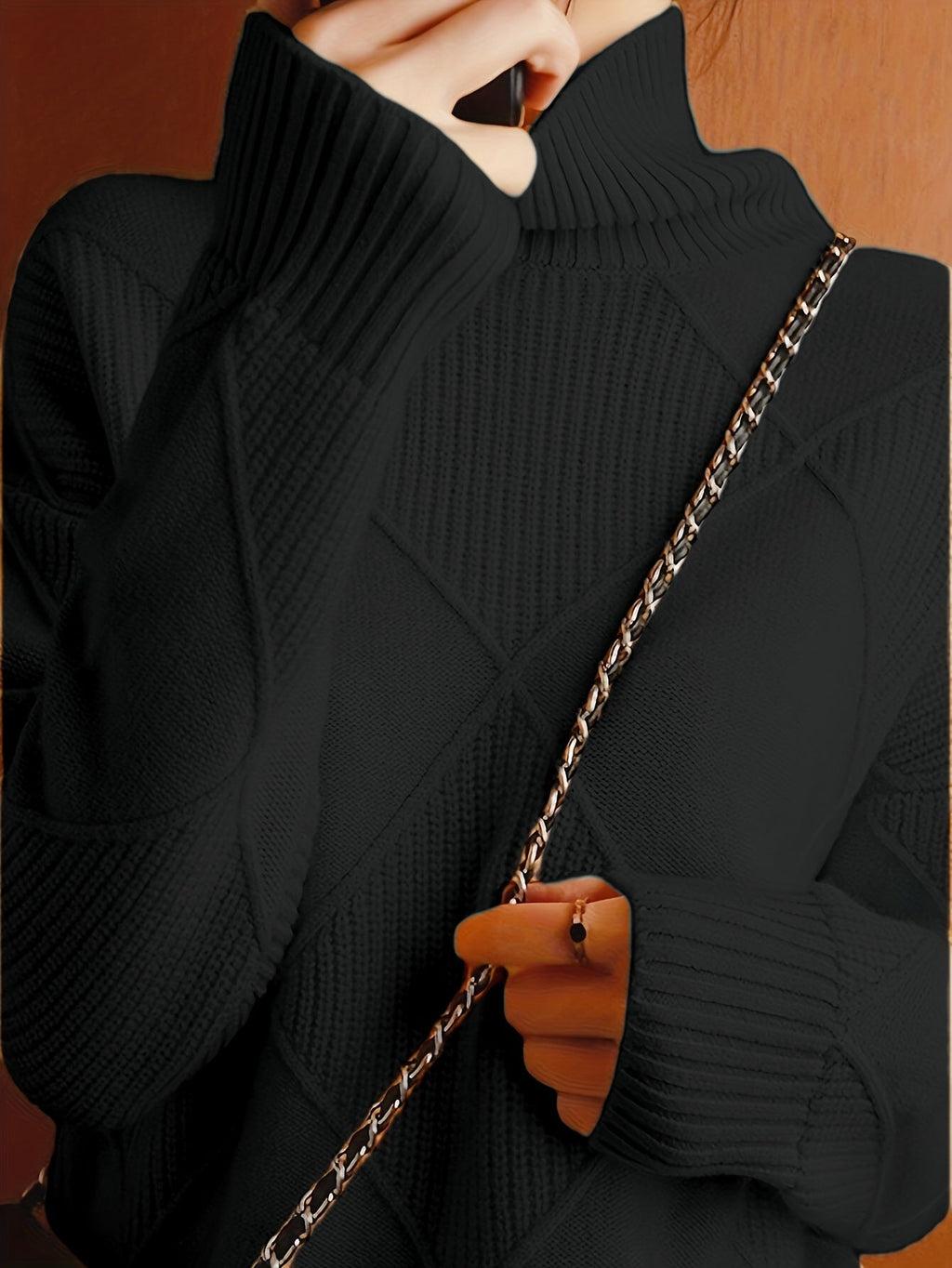 Turtleneck Sweater Knitted Argyle Texture Women's Green – Casual, Office, Holiday, Gift