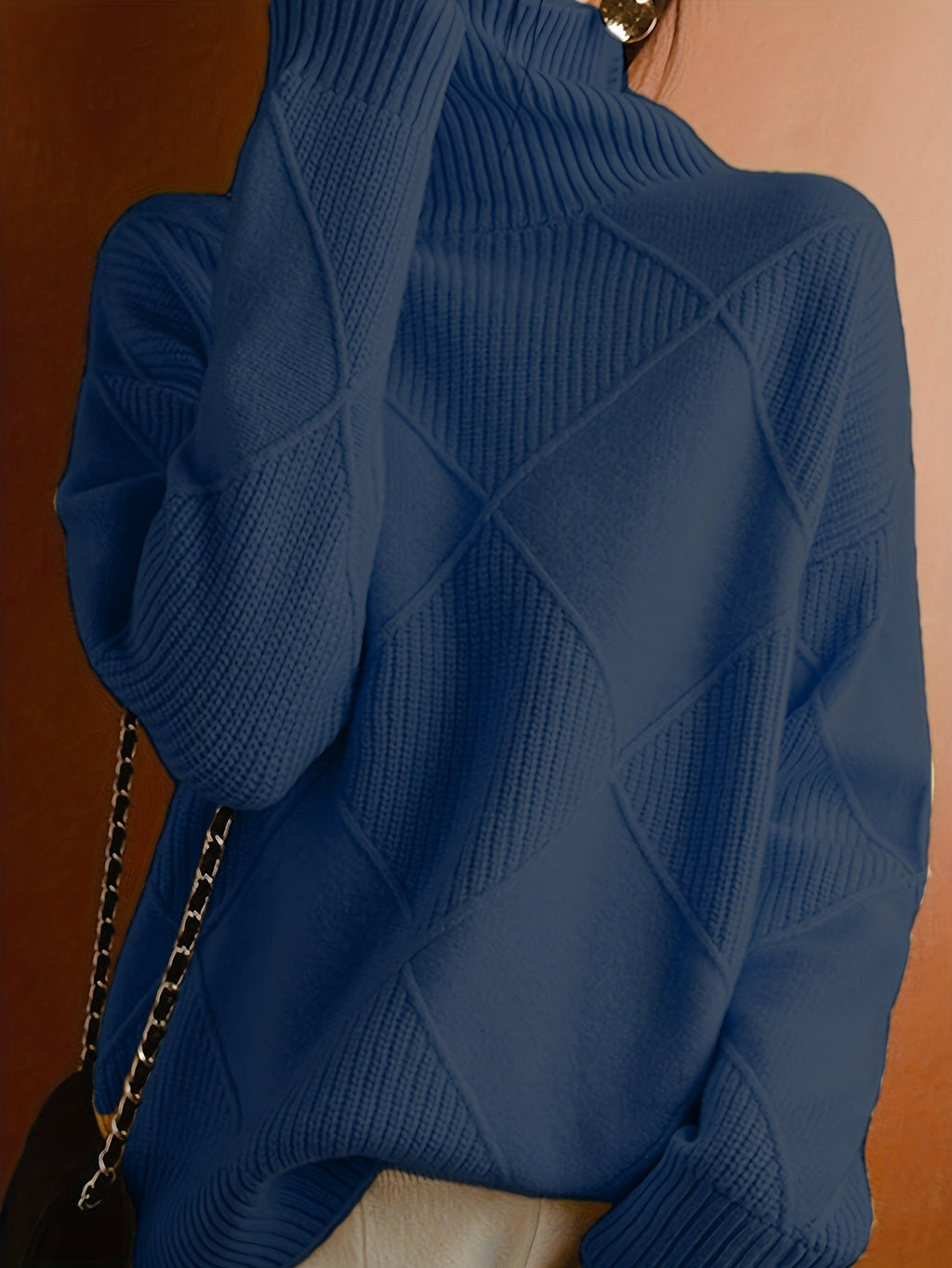 Turtleneck Sweater Knitted Argyle Texture Women's Green – Casual, Office, Holiday, Gift
