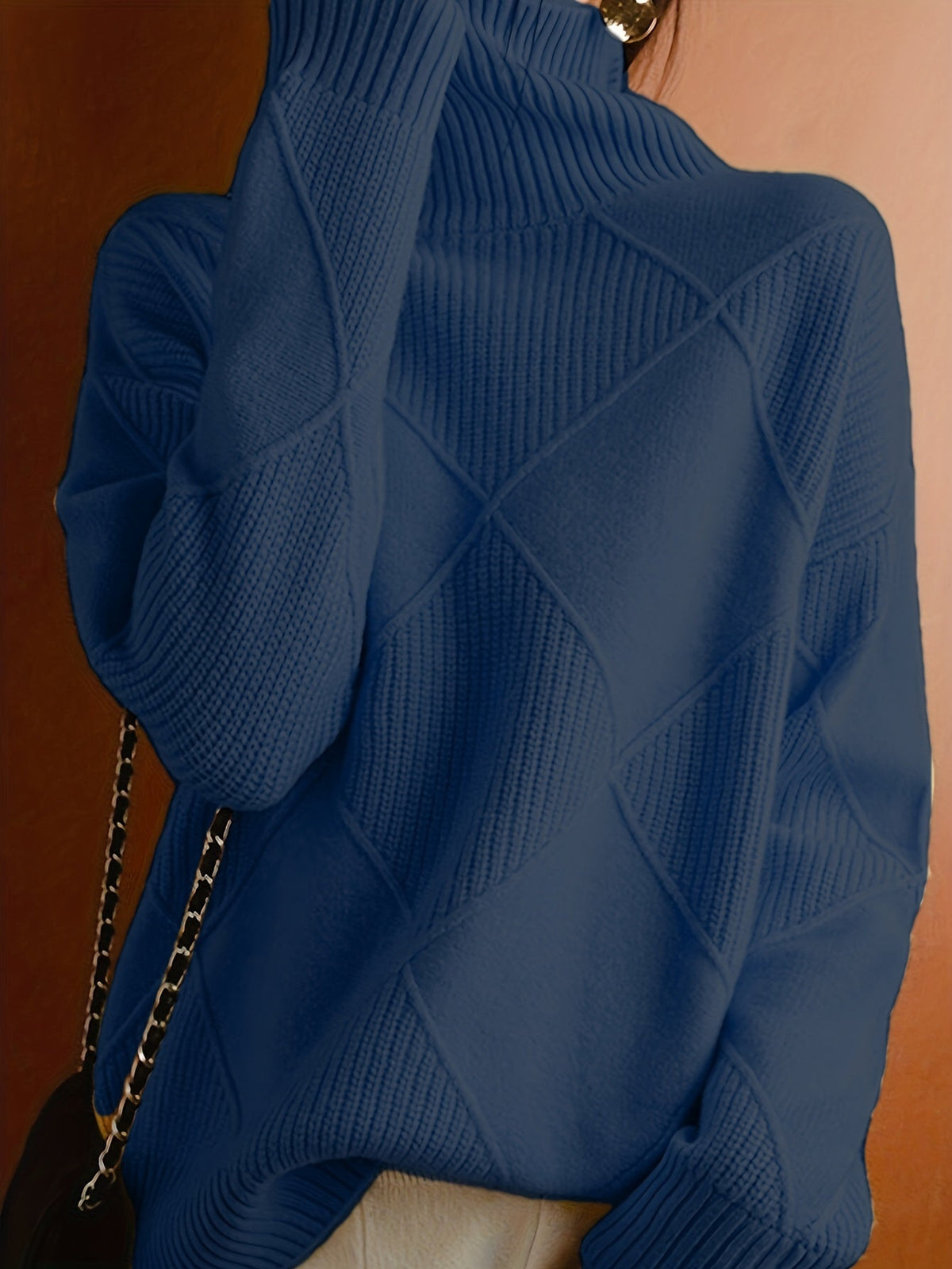 Turtleneck Sweater Knitted Argyle Texture Women's Green – Casual, Office, Holiday, Gift