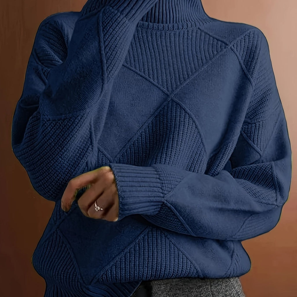 Turtleneck Sweater Knitted Argyle Texture Women's Green – Casual, Office, Holiday, Gift