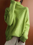 Turtleneck Sweater Knitted Argyle Texture Women's Green – Casual, Office, Holiday, Gift