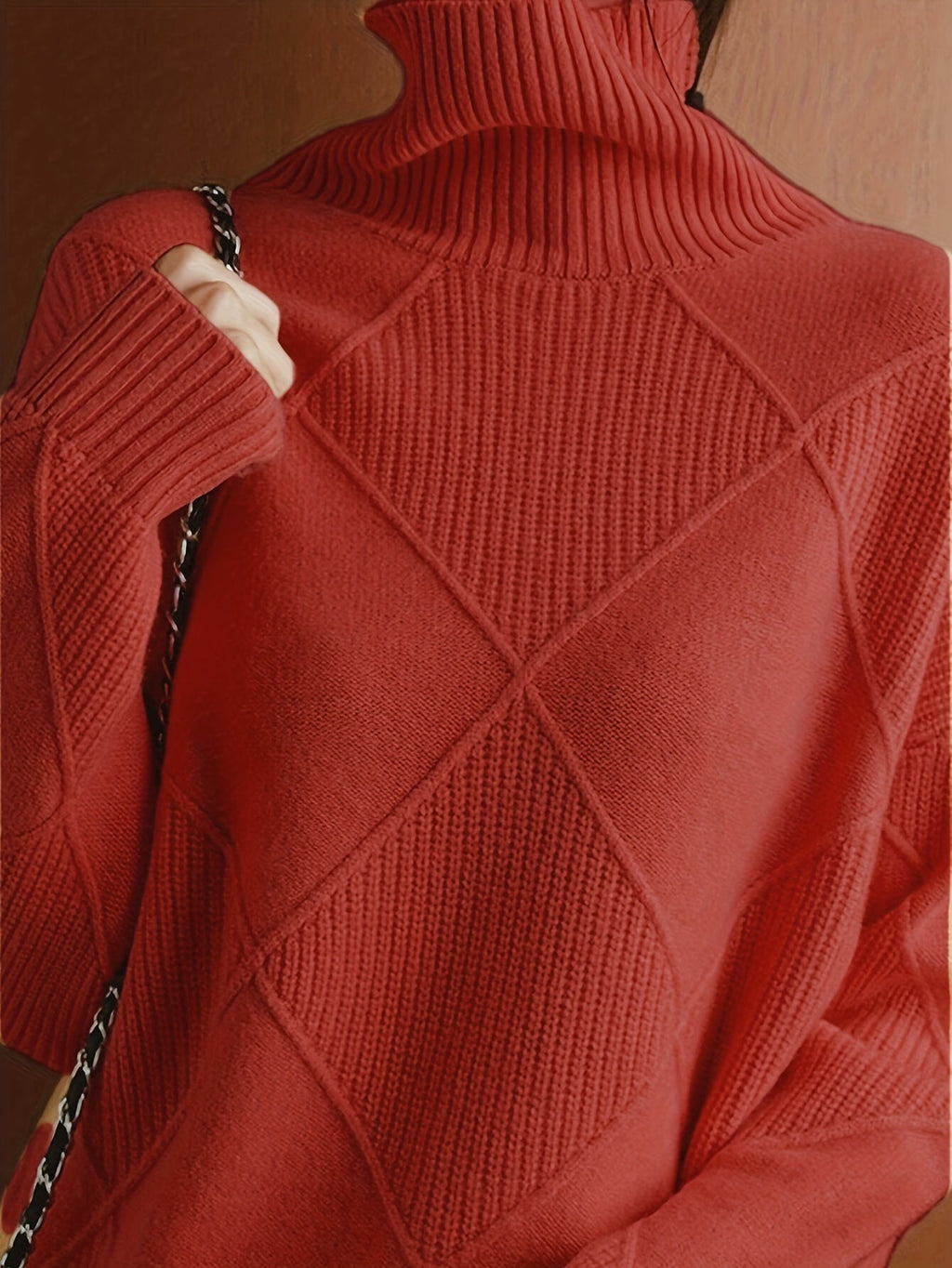 Turtleneck Sweater Knitted Argyle Texture Women's Green – Casual, Office, Holiday, Gift